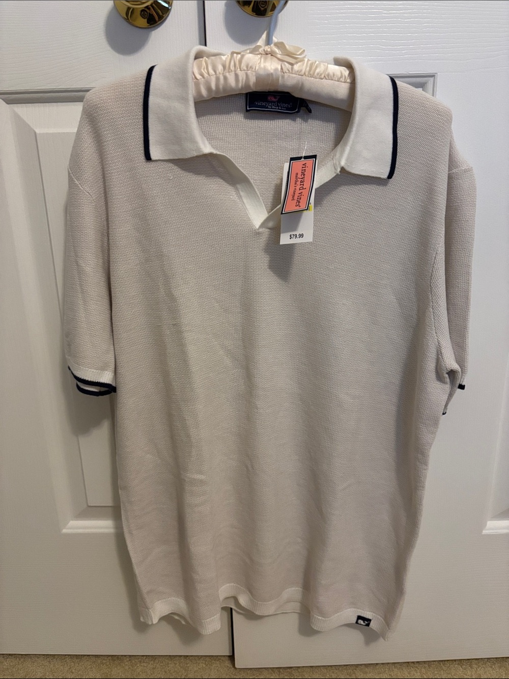 Vineyard Vines Cream Polo with Navy Trim